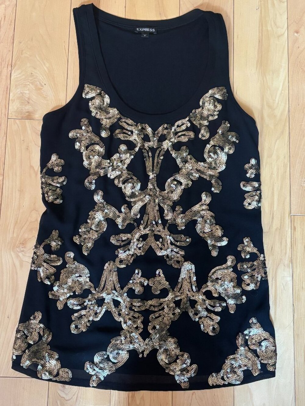 Express Gold Sequin Damask Tank Top